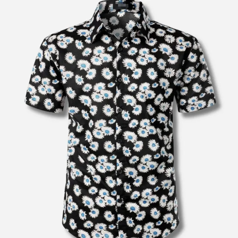 Men's plus size short sleeve cardigan in polyester, slim fit, digital print, available in sizes S to 5XL