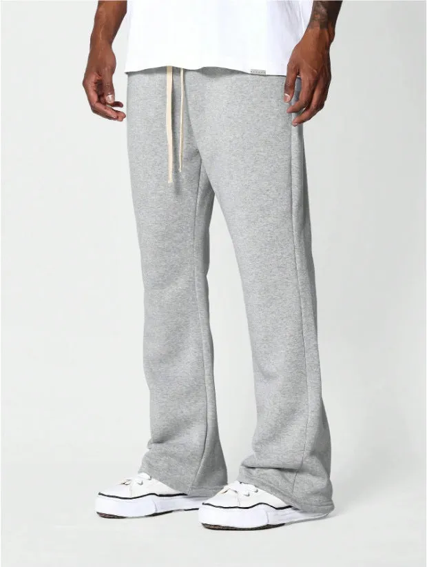 Men's wide-leg solid colour casual trousers, ring fabric polyester, mid waist loose fit autumn pants in black
