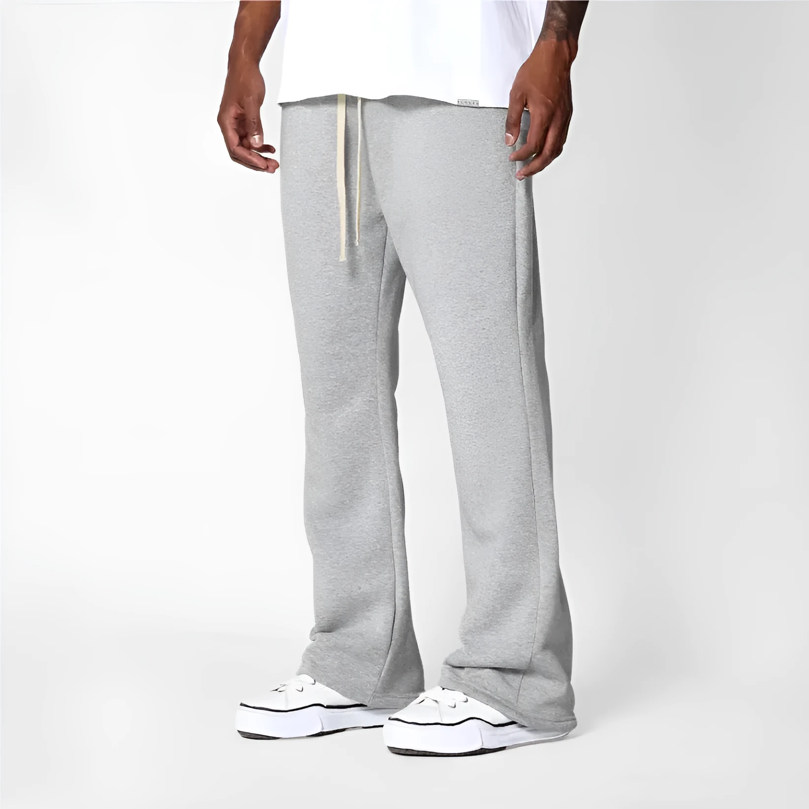 Men's wide-leg solid colour casual trousers, ring fabric polyester, mid waist loose fit autumn pants in black