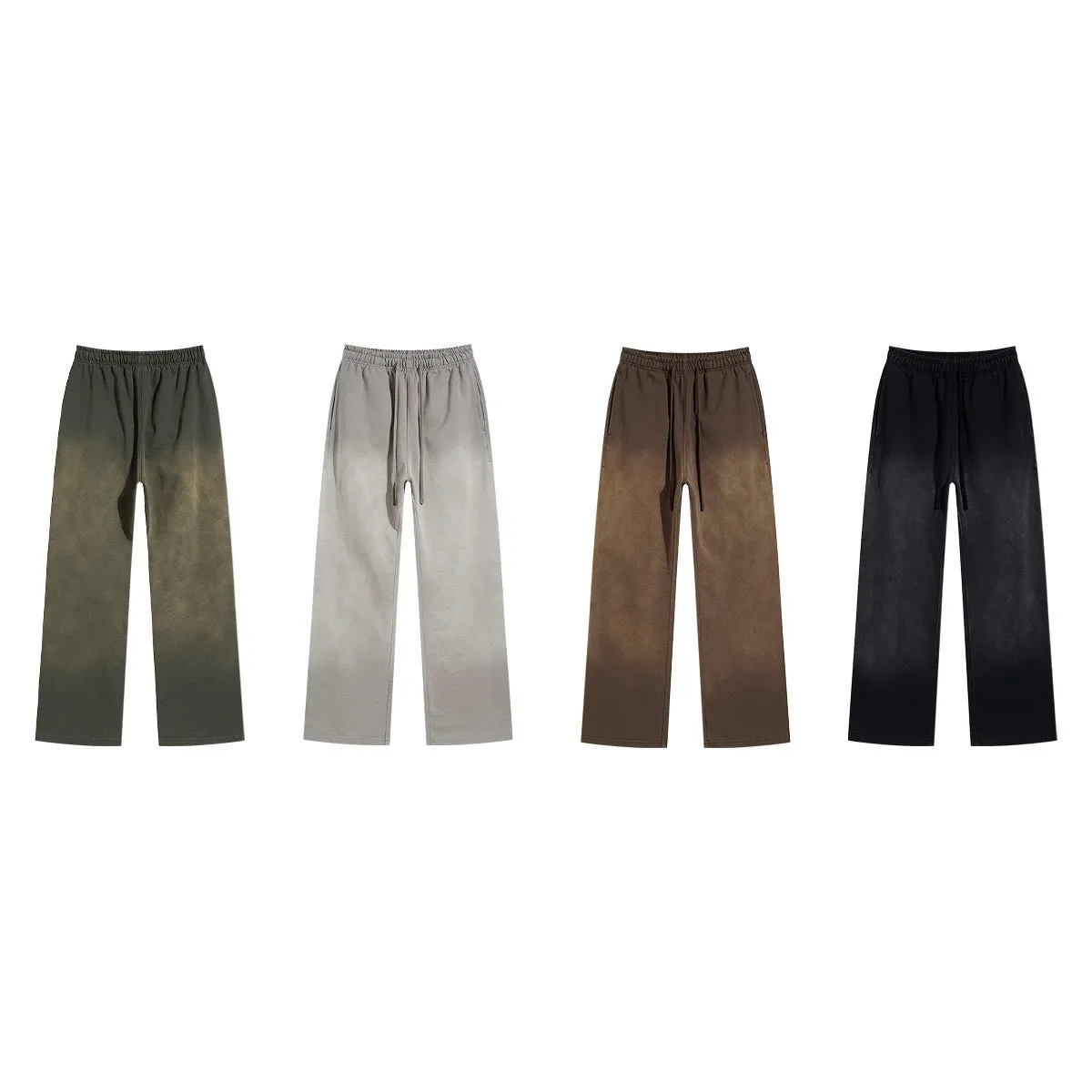 Men's loose cotton trousers in spray dyed colour, straight leg mid-rise cut for retro street style