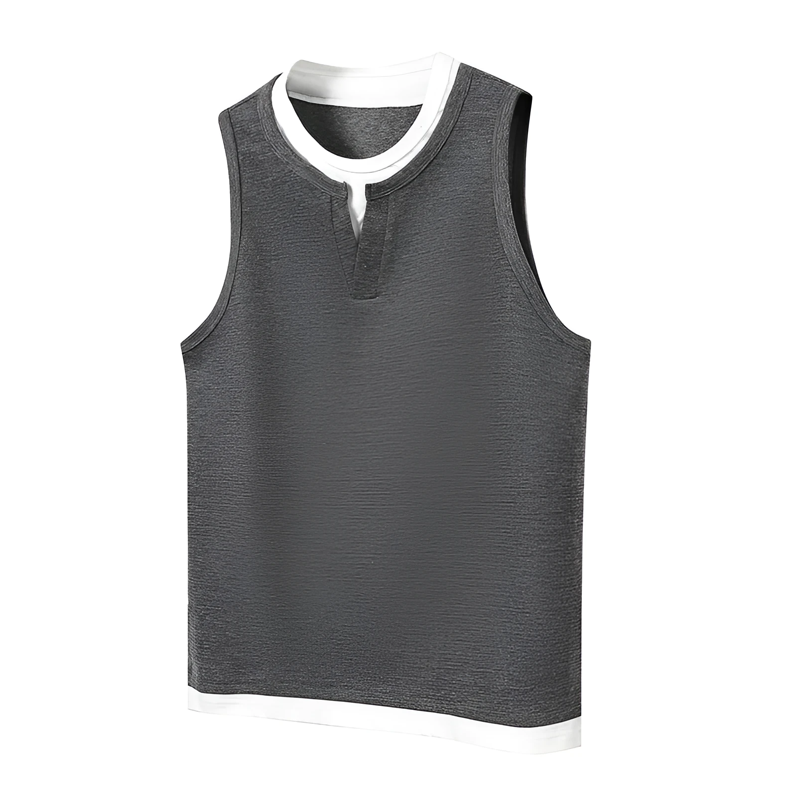 Loose cotton sports vest in black with straight hem, front view, summer fashion brand