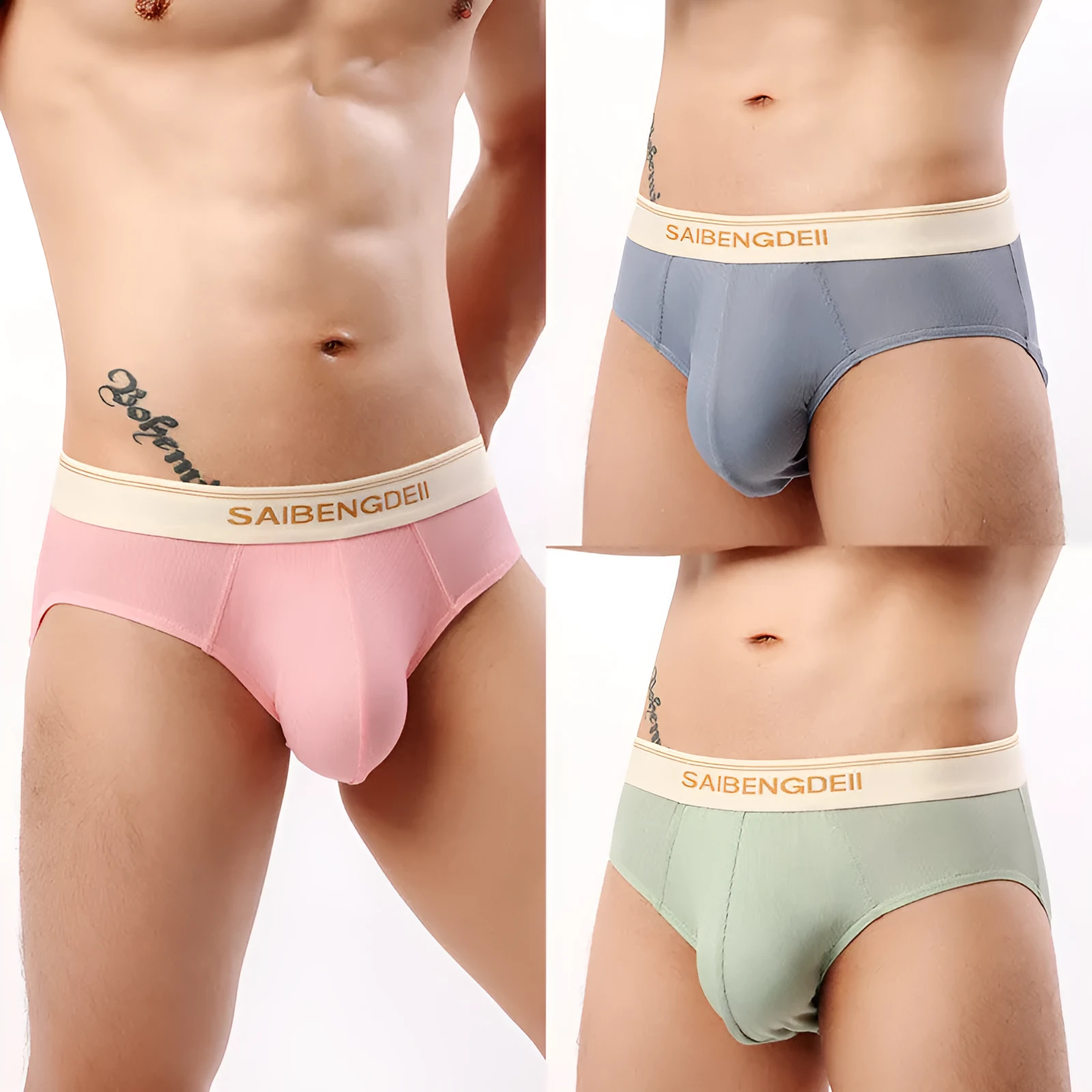 Men's thin breathable U convex briefs in solid colour, knitted polyester fabric, mid waist