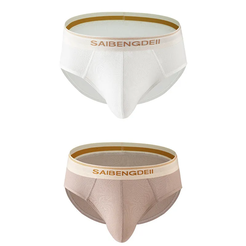 Men's thin breathable U convex briefs in solid colour, knitted polyester fabric, mid waist