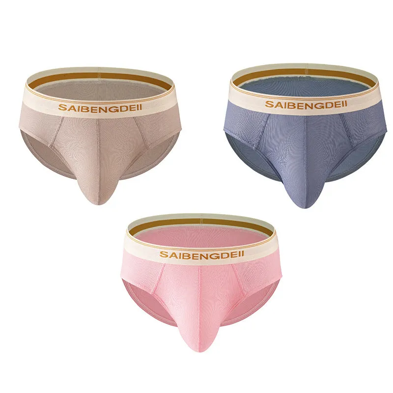 Men's thin breathable U convex briefs in solid colour, knitted polyester fabric, mid waist