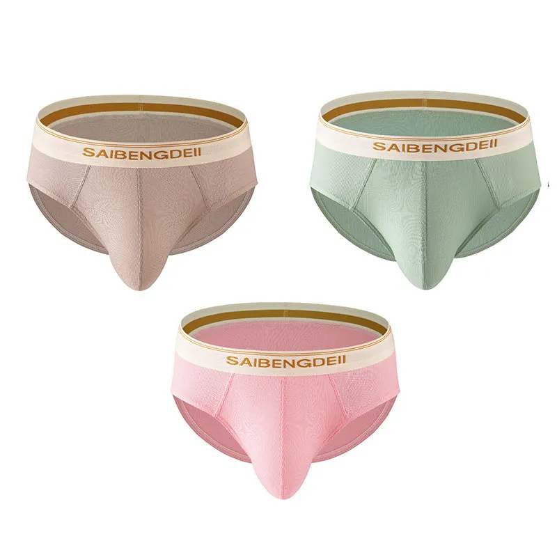 Men's thin breathable U convex briefs in solid colour, knitted polyester fabric, mid waist