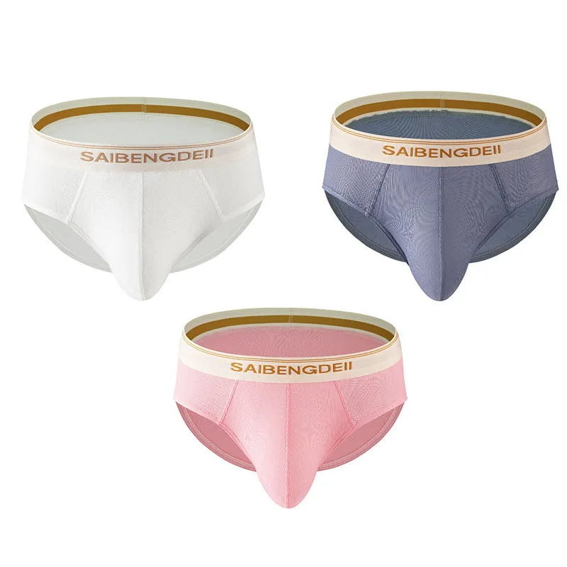 Men's thin breathable U convex briefs in solid colour, knitted polyester fabric, mid waist