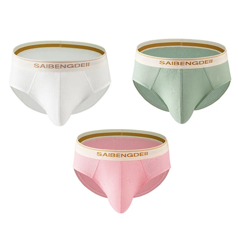 Men's thin breathable U convex briefs in solid colour, knitted polyester fabric, mid waist