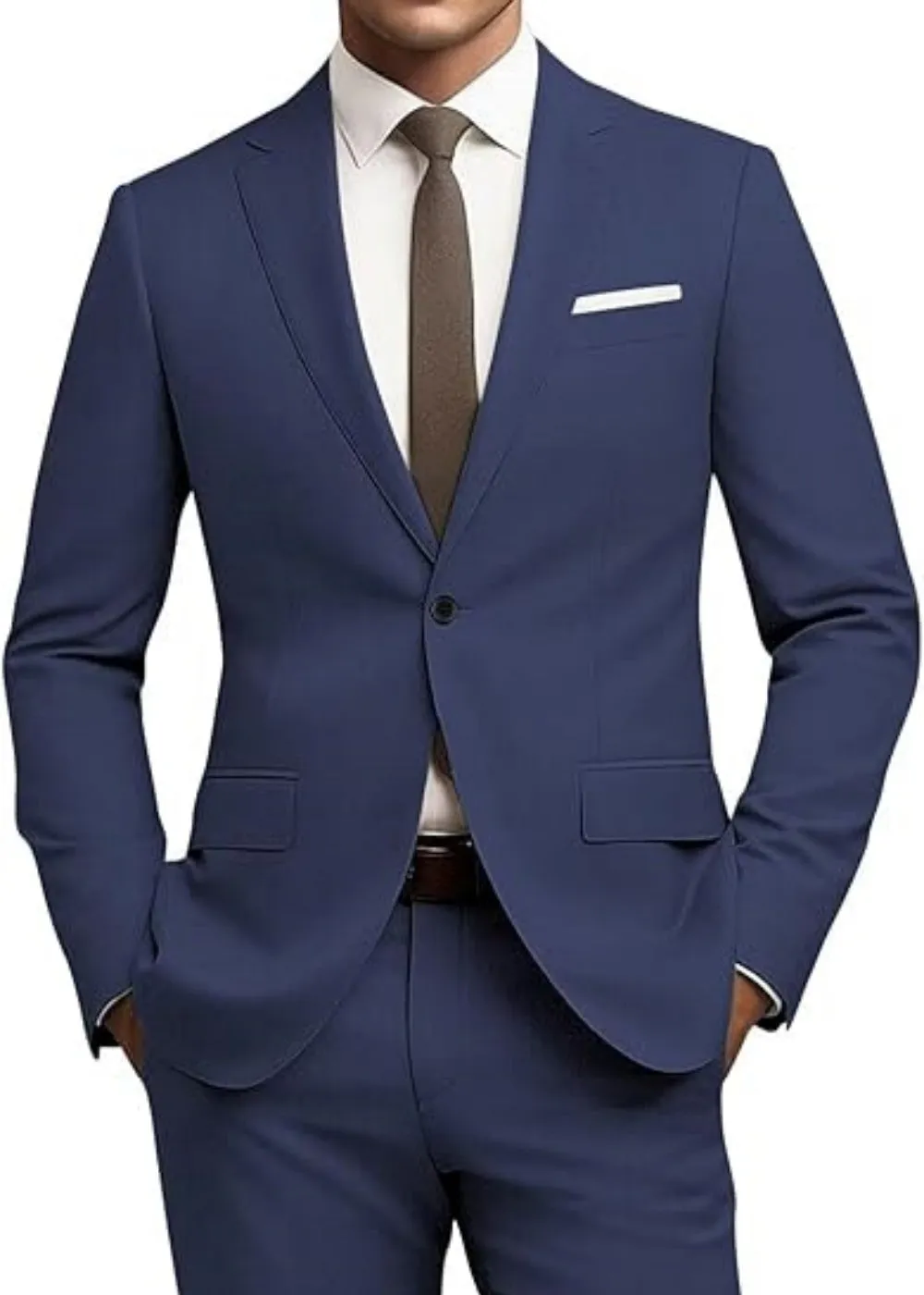 Men's solid colour nylon blend slim fit business jacket and pants set with flat collar and rear centre opening