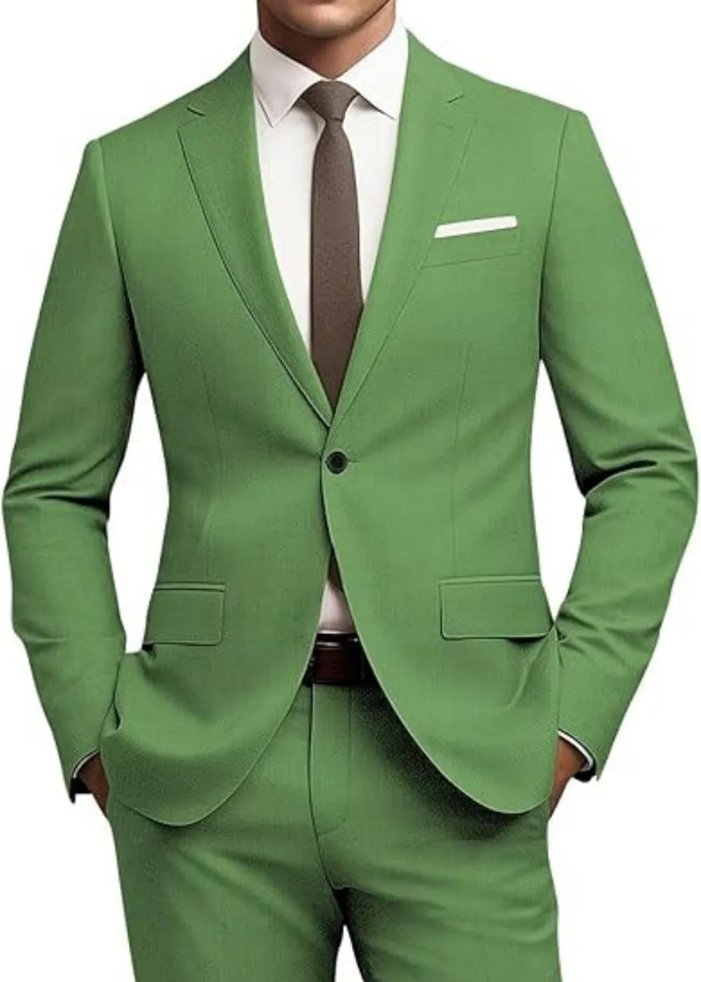 Men's solid colour nylon blend slim fit business jacket and pants set with flat collar and rear centre opening