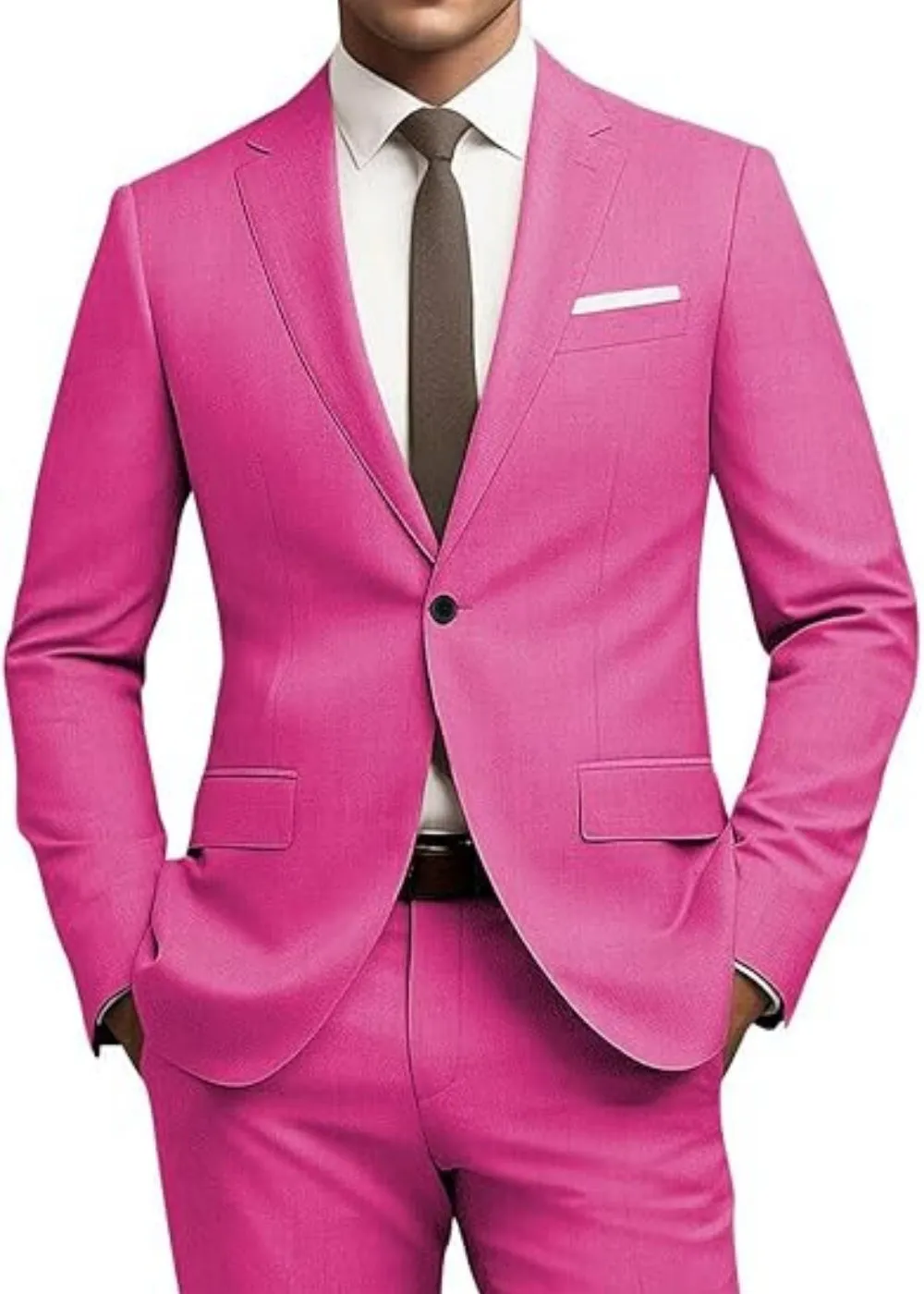 Men's solid colour nylon blend slim fit business jacket and pants set with flat collar and rear centre opening