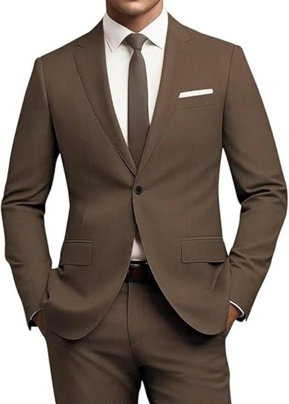 Men's solid colour nylon blend slim fit business jacket and pants set with flat collar and rear centre opening