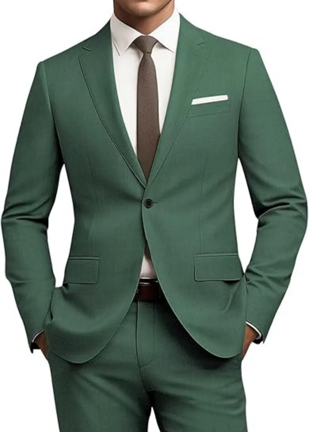 Men's solid colour nylon blend slim fit business jacket and pants set with flat collar and rear centre opening