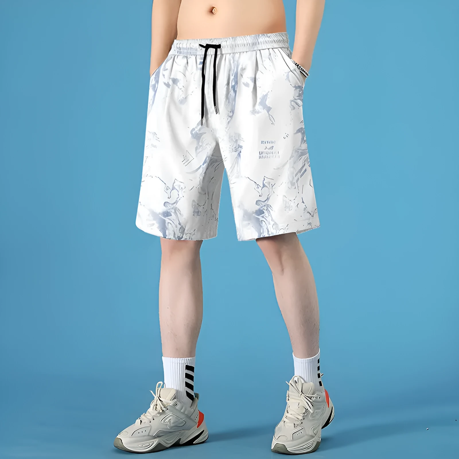 Men's quick-dry polyester swim shorts in straight cut design available in multiple colours and sizes