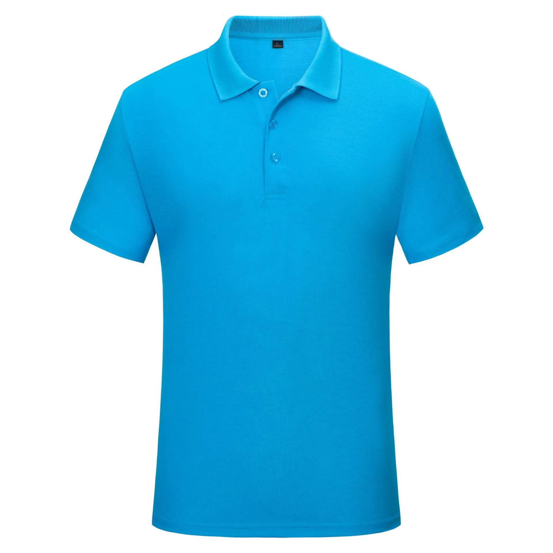 Cotton solid colour business office thin polo shirt uniform in short sleeve, available in multiple colours including black, white, red, and blue.