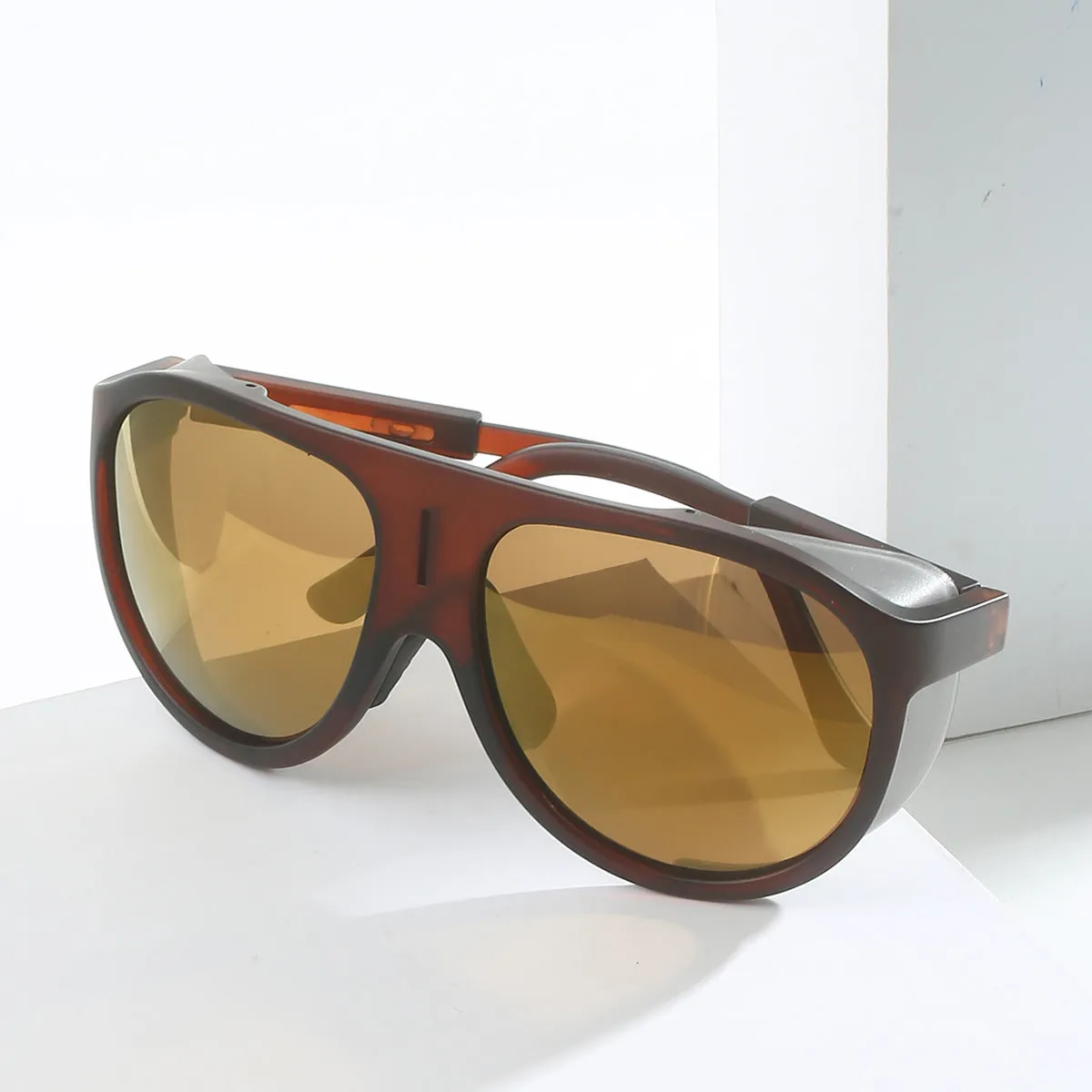 Large frame polarised sunglasses with TAC lens and PC frame in sand black and gray