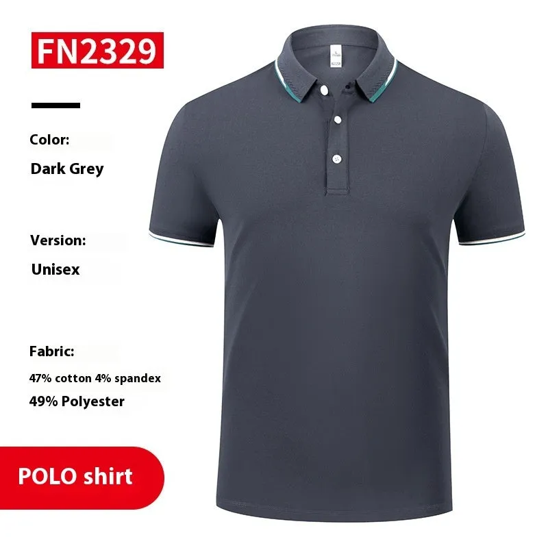 Unisex cotton company culture polo shirt in solid colour with digital print, short sleeves, loose fit, sizes S to 4XL