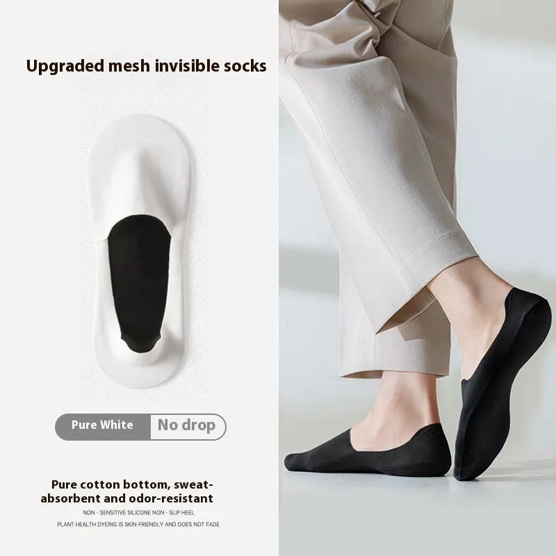 Men's cotton invisible boat socks in solid colours with non-slip sweat-absorbent design