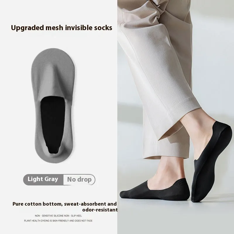 Men's cotton invisible boat socks in solid colours with non-slip sweat-absorbent design
