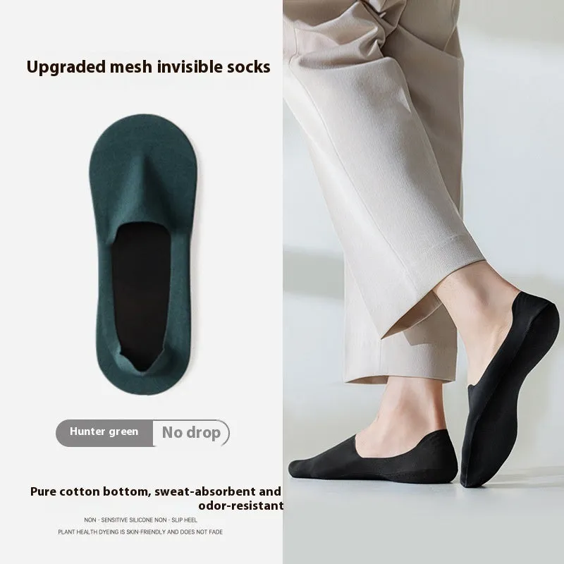 Men's cotton invisible boat socks in solid colours with non-slip sweat-absorbent design