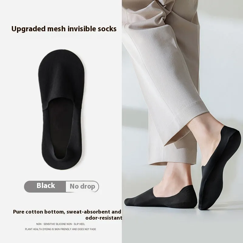 Men's cotton invisible boat socks in solid colours with non-slip sweat-absorbent design
