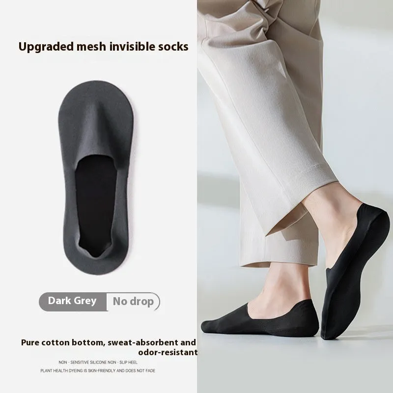 Men's cotton invisible boat socks in solid colours with non-slip sweat-absorbent design