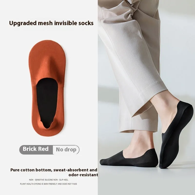 Men's cotton invisible boat socks in solid colours with non-slip sweat-absorbent design