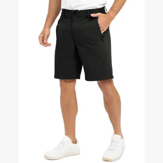 Men's casual loose cotton sports golf shorts in khaki colour, shown flat lay