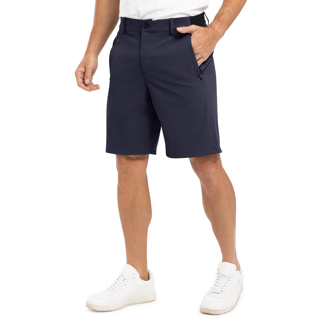 Men's casual loose cotton sports golf shorts in khaki colour, shown flat lay