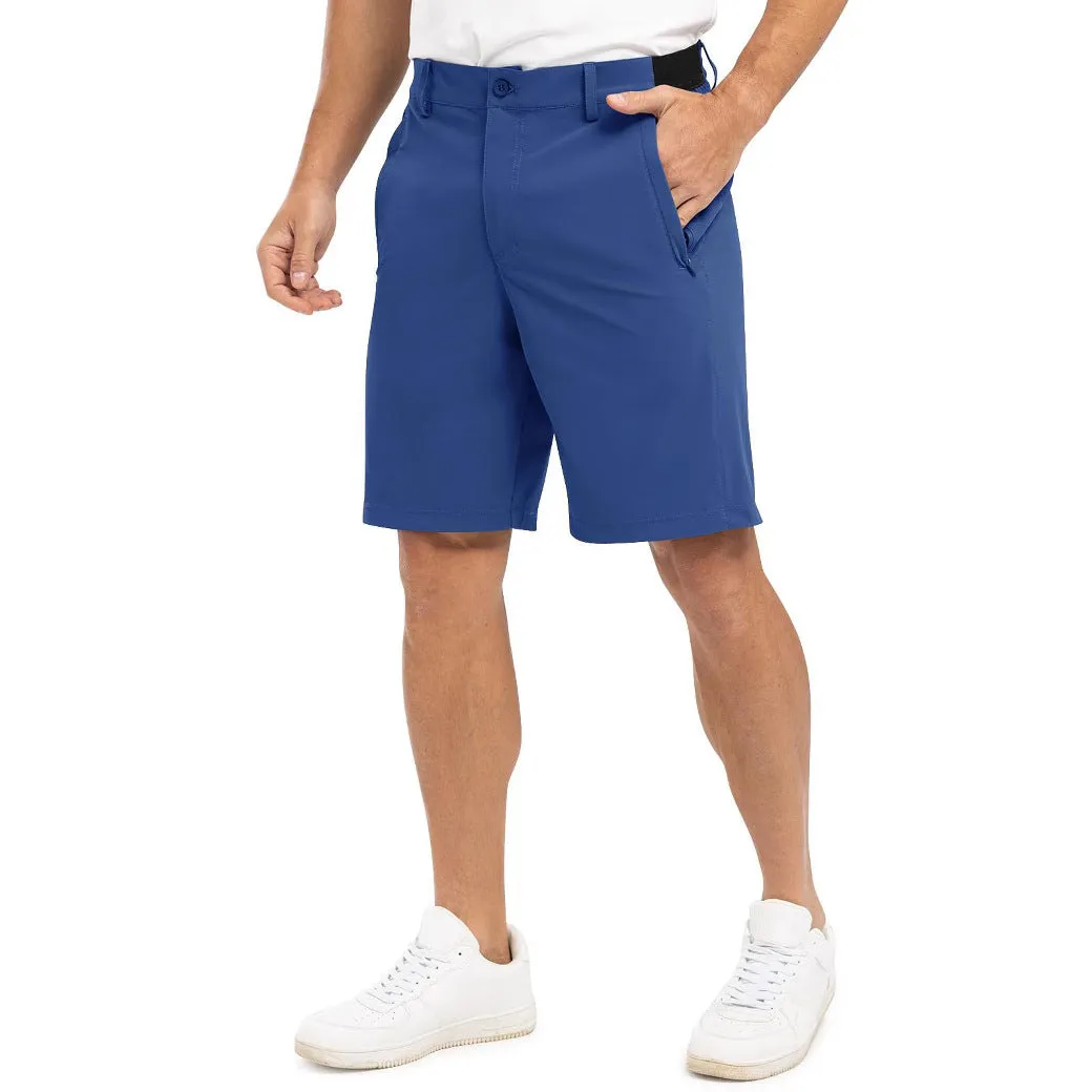 Men's casual loose cotton sports golf shorts in khaki colour, shown flat lay