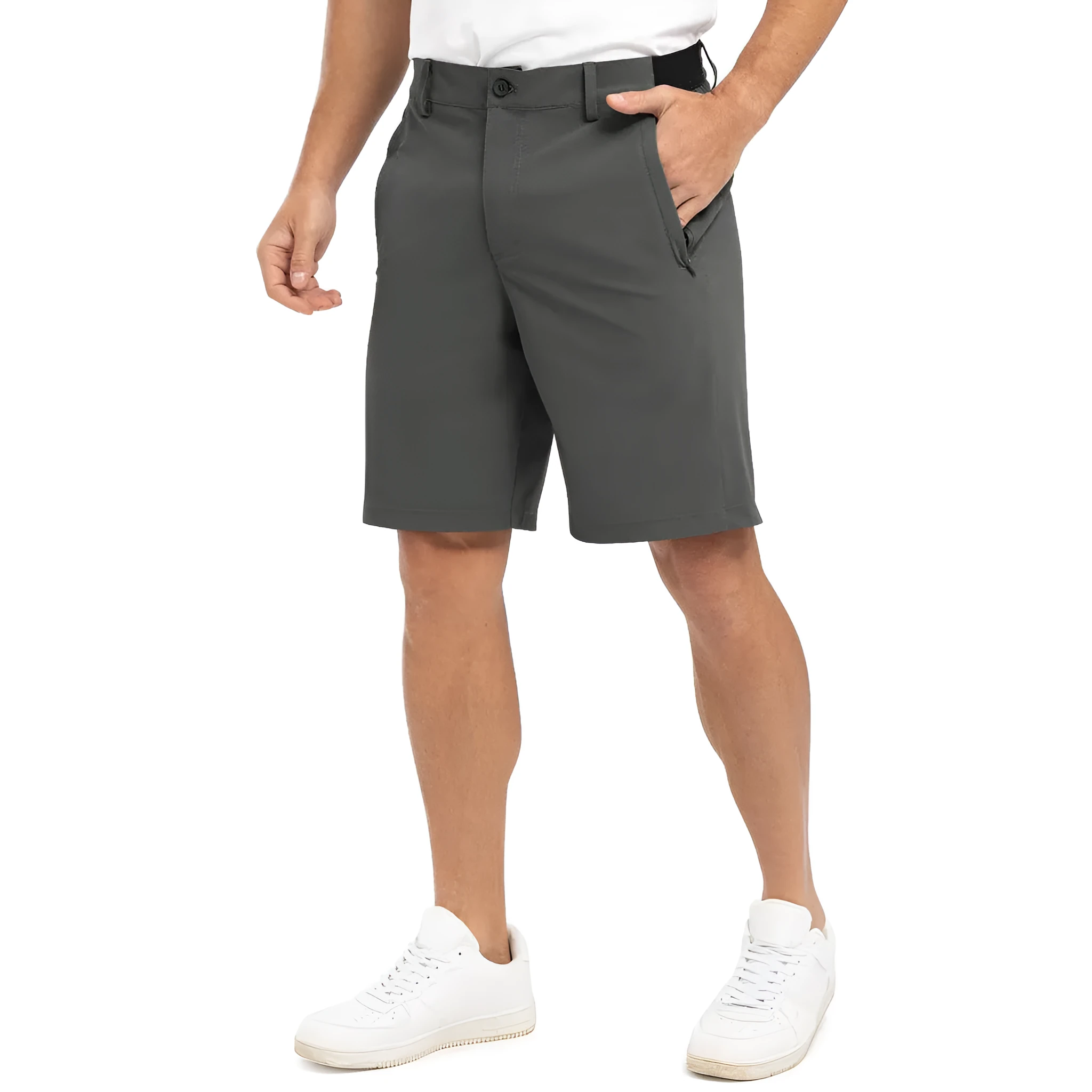 Men's casual loose cotton sports golf shorts in khaki colour, shown flat lay