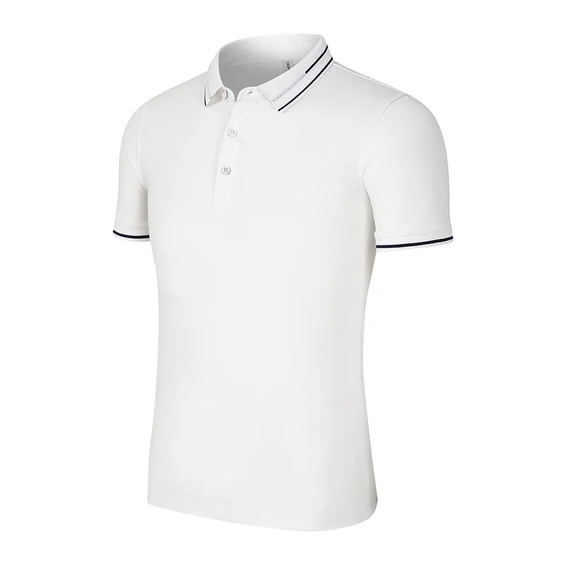 Mens slim fit short sleeve polo shirt with natural silk lapel in white 3307 colour