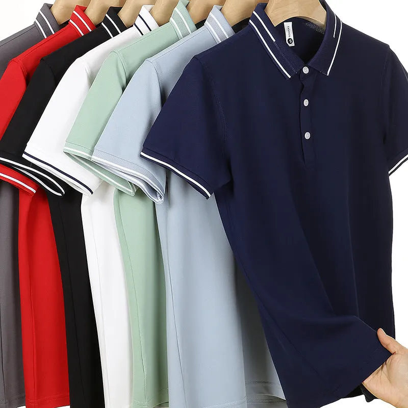 Mens slim fit short sleeve polo shirt with natural silk lapel in white 3307 colour