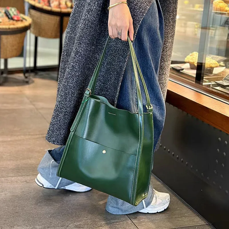 Genuine leather women's tote bag with organised interior compartments in sunset yellow colour