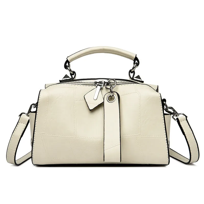 Urban simple large capacity PU handbag for women in light brown with shoulder strap and multiple pockets