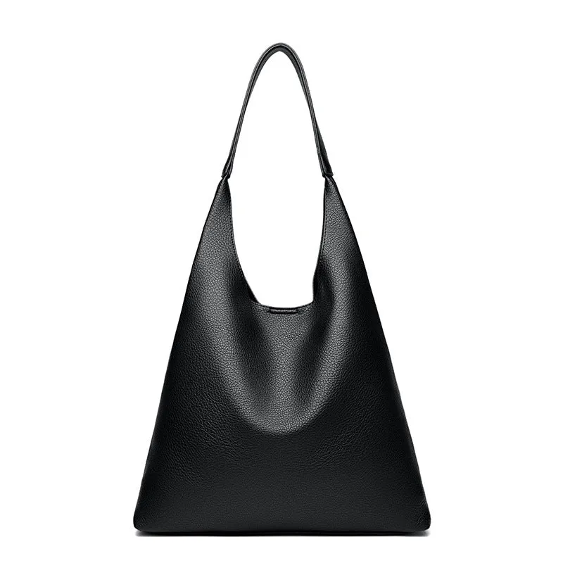 Retro large capacity soft PU leather shoulder bag in caramel colour, horizontal square shape