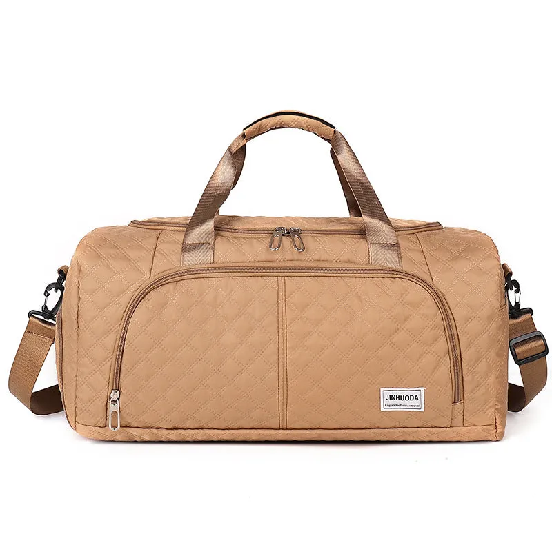 Unisex Oxford cloth dry wet separation fitness handbag in solid colour with sewing thread detail