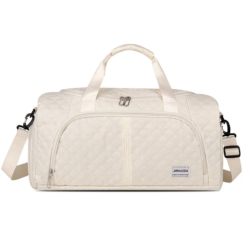 Unisex Oxford cloth dry wet separation fitness handbag in solid colour with sewing thread detail