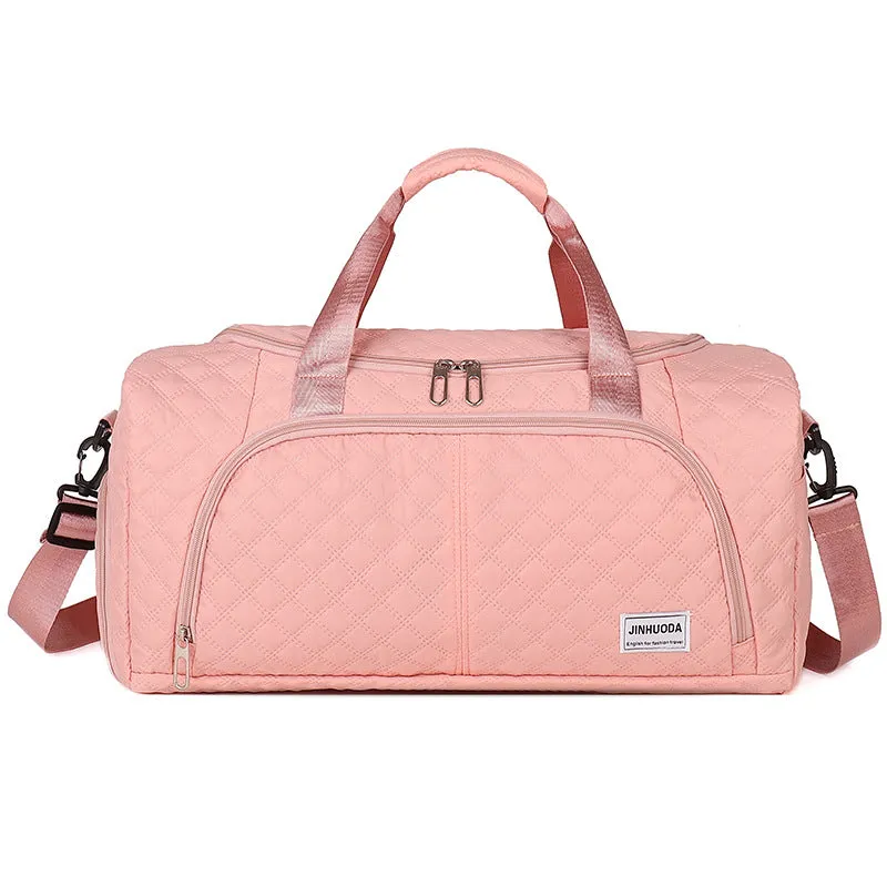 Unisex Oxford cloth dry wet separation fitness handbag in solid colour with sewing thread detail