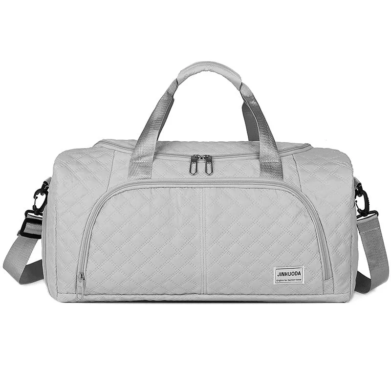 Unisex Oxford cloth dry wet separation fitness handbag in solid colour with sewing thread detail