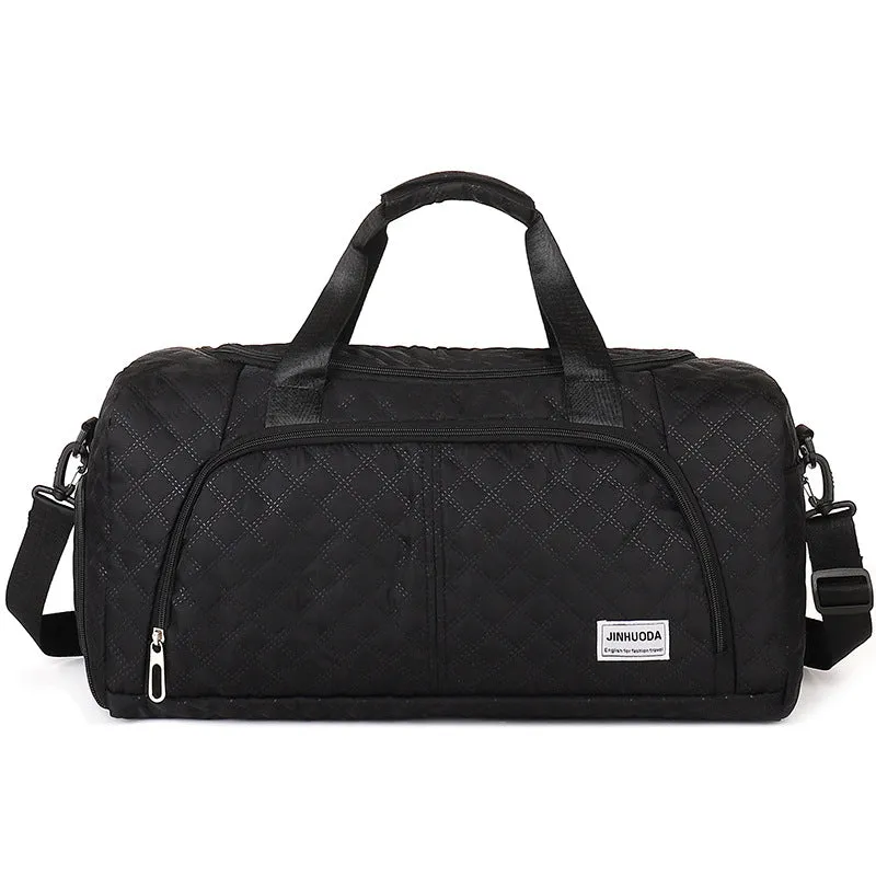 Unisex Oxford cloth dry wet separation fitness handbag in solid colour with sewing thread detail