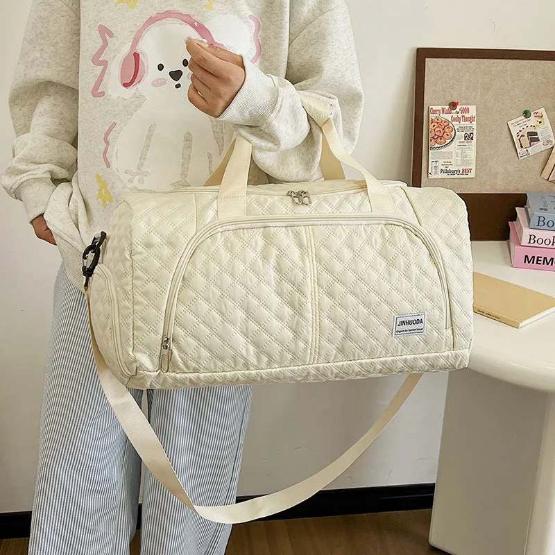 Unisex Oxford cloth dry wet separation fitness handbag in solid colour with sewing thread detail