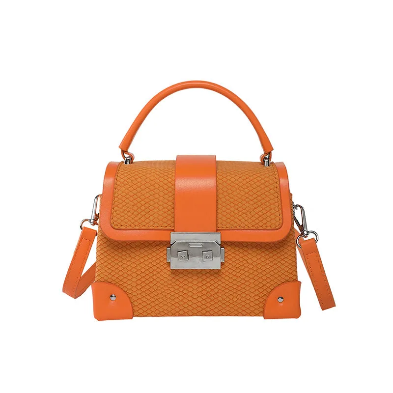 PU leather crossbody bag in horizontal square shape with sewing thread detail, available in seven colours