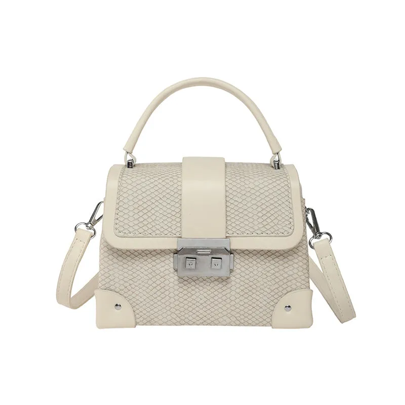 PU leather crossbody bag in horizontal square shape with sewing thread detail, available in seven colours