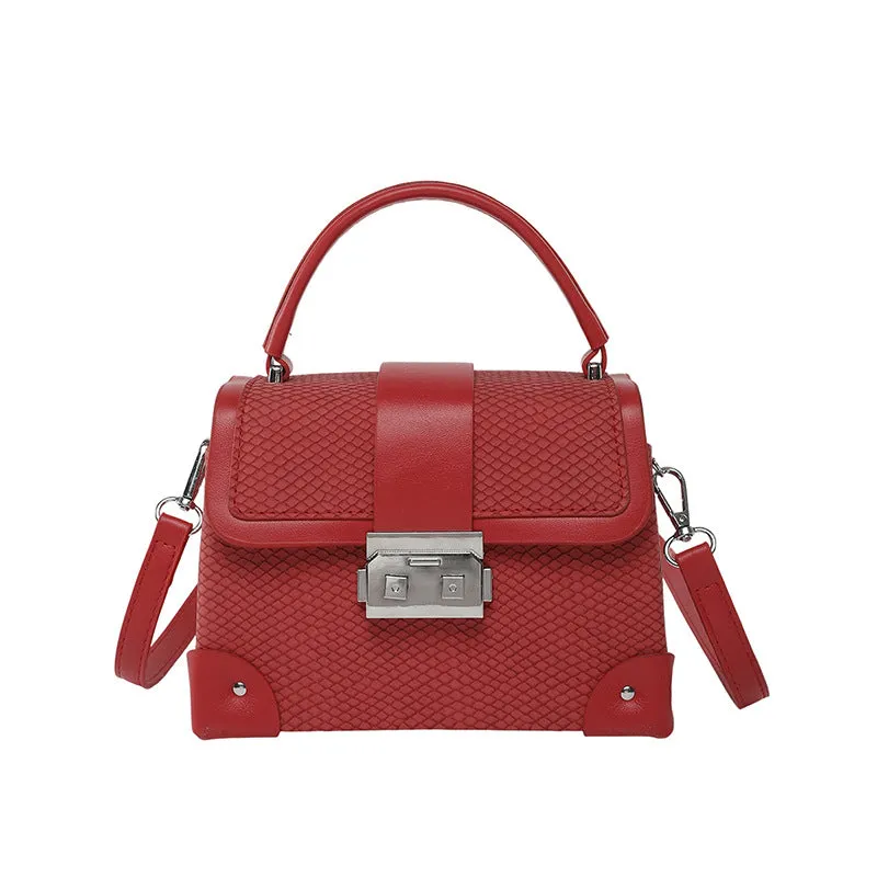 PU leather crossbody bag in horizontal square shape with sewing thread detail, available in seven colours