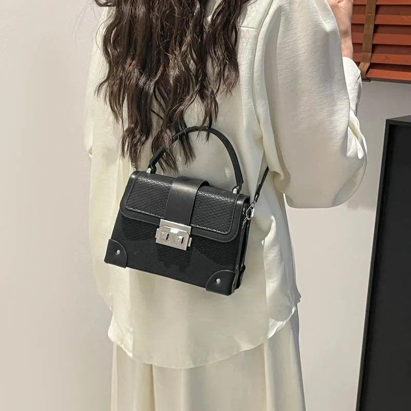 PU leather crossbody bag in horizontal square shape with sewing thread detail, available in seven colours