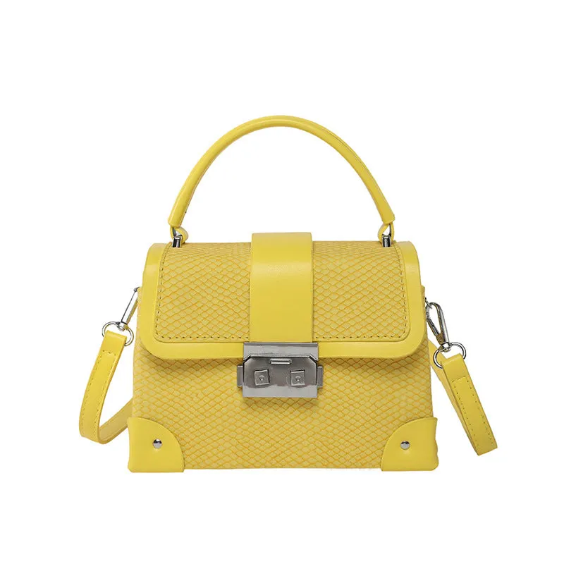 PU leather crossbody bag in horizontal square shape with sewing thread detail, available in seven colours