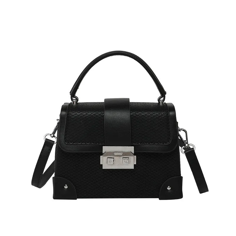 PU leather crossbody bag in horizontal square shape with sewing thread detail, available in seven colours