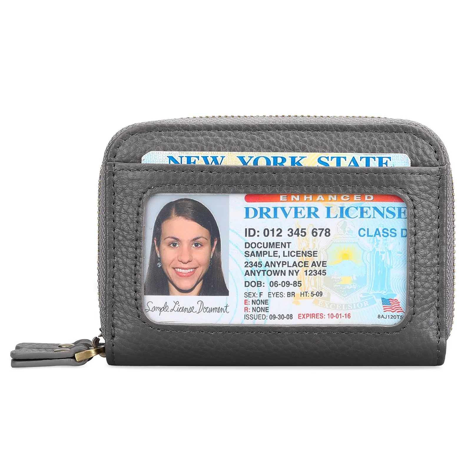 Genuine cowhide leather expanding card holder wallet with anti-theft card slots