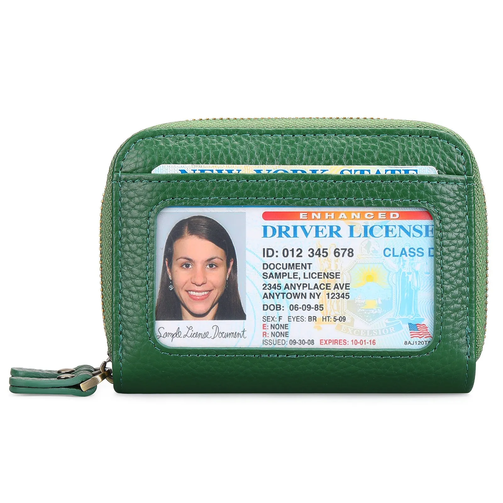 Genuine cowhide leather expanding card holder wallet with anti-theft card slots