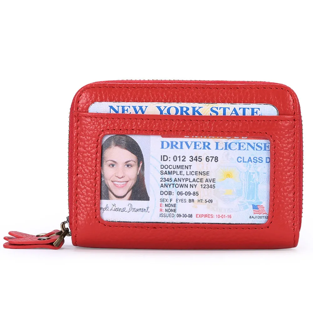 Genuine cowhide leather expanding card holder wallet with anti-theft card slots